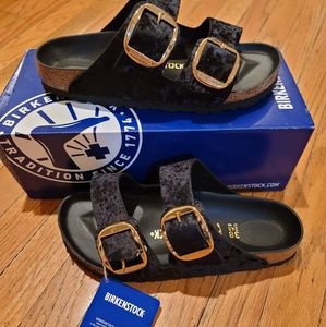 Birkenstocks. Black Velvet, Large Gold Buckle, Women's Size 38European (7-7.5US)